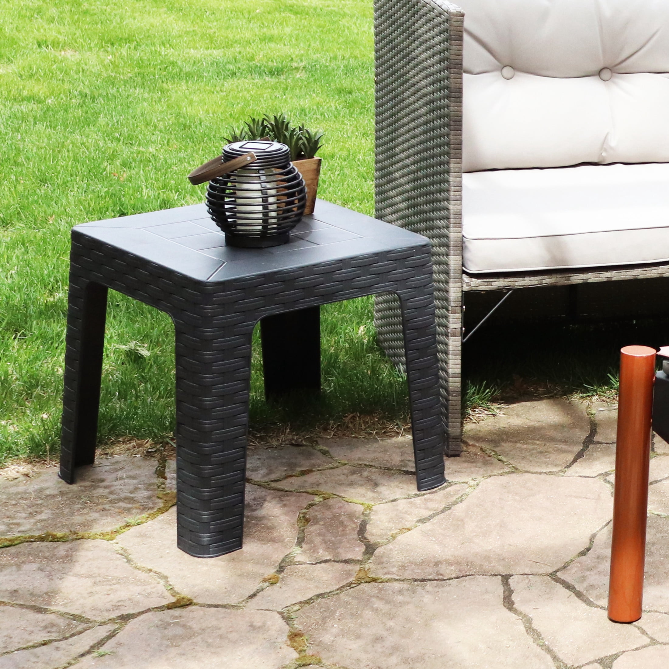 Sunnydaze Outdoor Contemporary Plastic Square End Table, Gray (Set of 4)