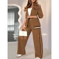 thumbnail image 6 of Women'S Fall Spring 2 Piece Blazer Outfits Business Casual Oversized Jacket Wide Leg Work Pants Dark Brown M, 6 of 9