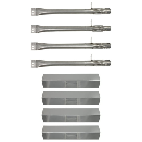 4-Pack BBQ Gas Grill Tube Burner & Heat Shield Plate Tent Replacement Parts for Brinkmann 810-3661-F - Compatible Barbeque Stainless Steel Pipe Burners & Flame Tamer, Guard, Deflector, Flavorizer Bar