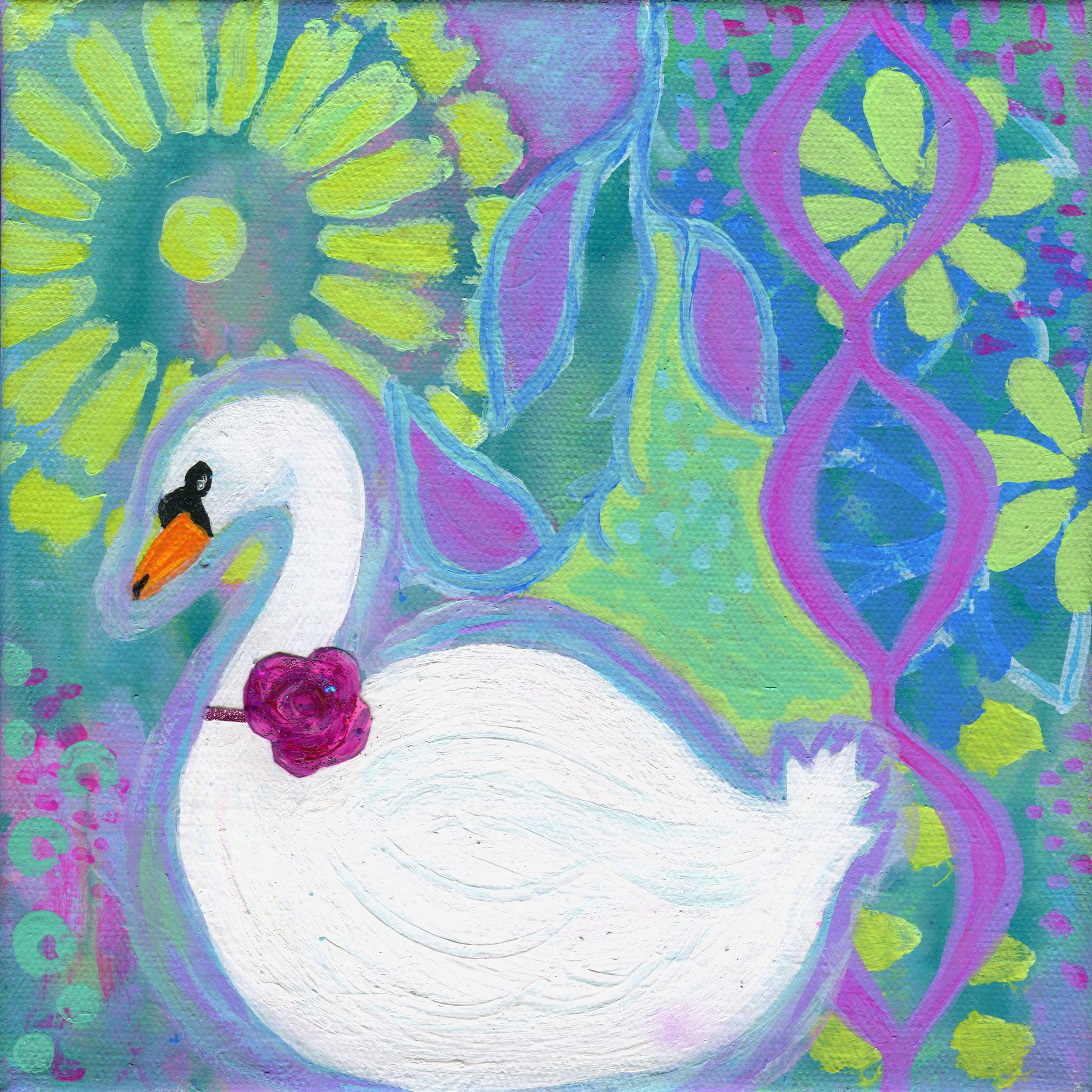 Marmont Hill "Swan 1" by Jill Lambert Painting Print on Wrapped Canvas