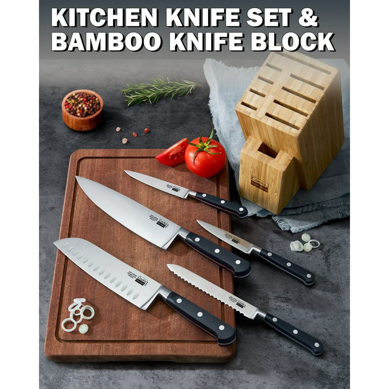 D.Perlla Knife Set, 14PCS German Stainless Steel Kitchen Knives Block Set  with Built-in Sharpener, Black