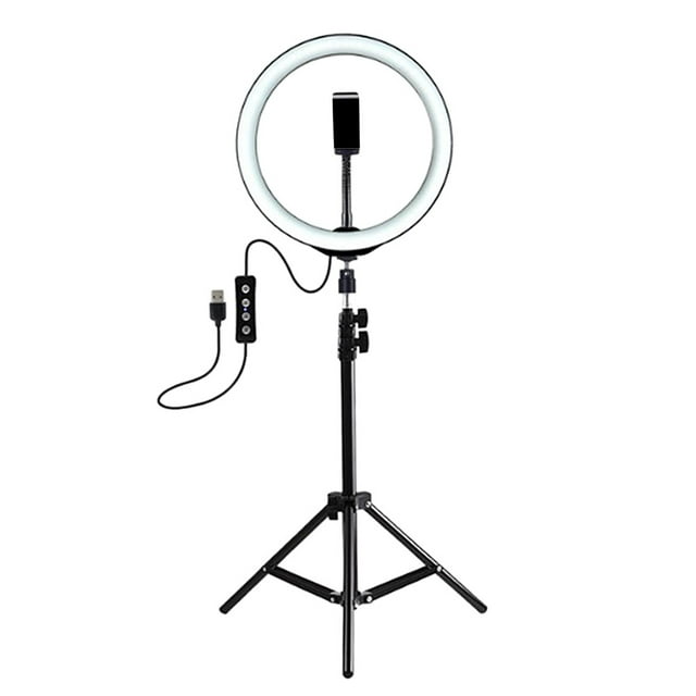 Anillo de luz LED regulable Perfke con trípode soporte para teléfono de iluminación de estudio USB para video Tik Tok