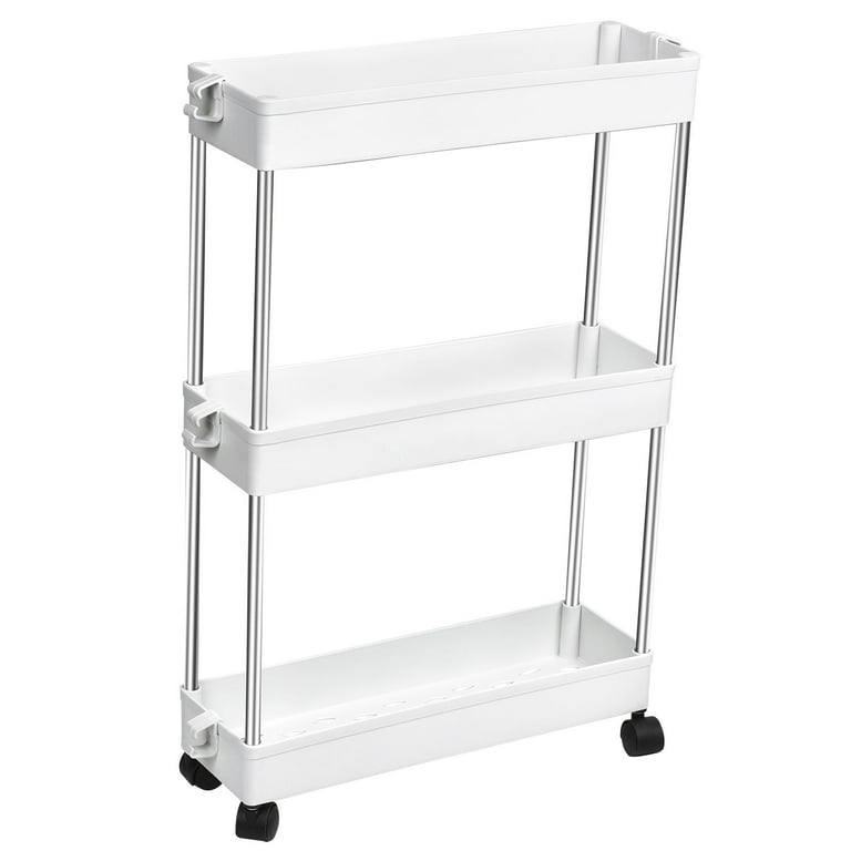 SPACELEAD Slim Storage Cart,3 Tier Bathroom Rolling Utility Cart Storage  Organizer Slide Out Cart, Mobile Shelving Unit Organizer Trolley for Office  Bathroom Kitchen Laundry Room Narrow Places, White