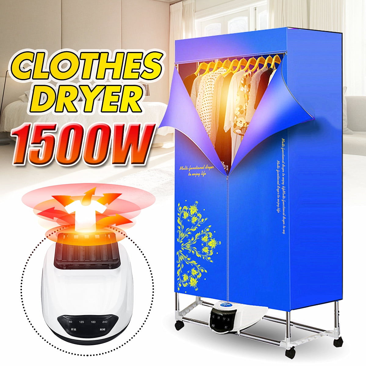 Foldable Clothing Dryer Electric Laundry Energy Saving Drying Rack Remote 110V220V 1500W