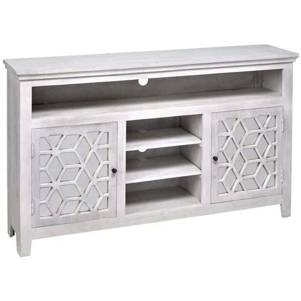 64" Whitewash Antique Mirrored Accent Wood TV Stand