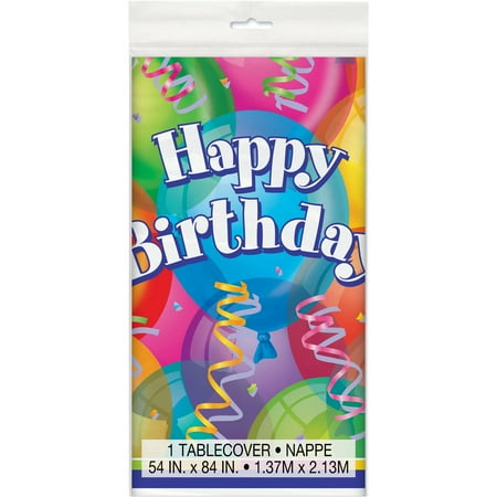 Unique 11343 Brilliant Birthday Plastic Table Cover, 1ct, 84" x 54", Multicolor