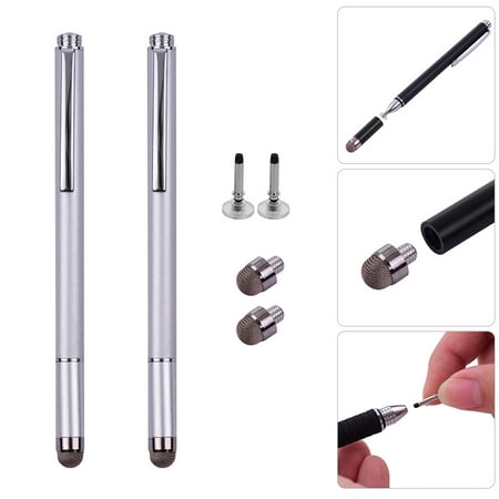 Acrylic Gold Pens - Universal 2 in 1 Stylus Pens with Fiber Tip and Disc Tip Precision Touchscreen Pen for All Capacitive Cellphones Tablets Laptops Pack of 2pcs Silver+Silver
