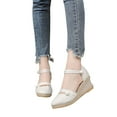 thumbnail image 5 of Nrmvnmi Women's Wedge Shoes Closed Toe Summer Plus Size Clasp Solid Color Straw Woven Linen Wedge Sandals White Mothers Day Gifts, 5 of 9