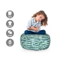 thumbnail image 2 of Urban Storage Toy Bag Chair, Geometric Architecture Design Houses Pets Trees Cozy Town Scene, Stuffed Animal Organizer Washable Bag, Small Size, Pale Petrol Blue and Yellow, by Ambesonne, 2 of 3
