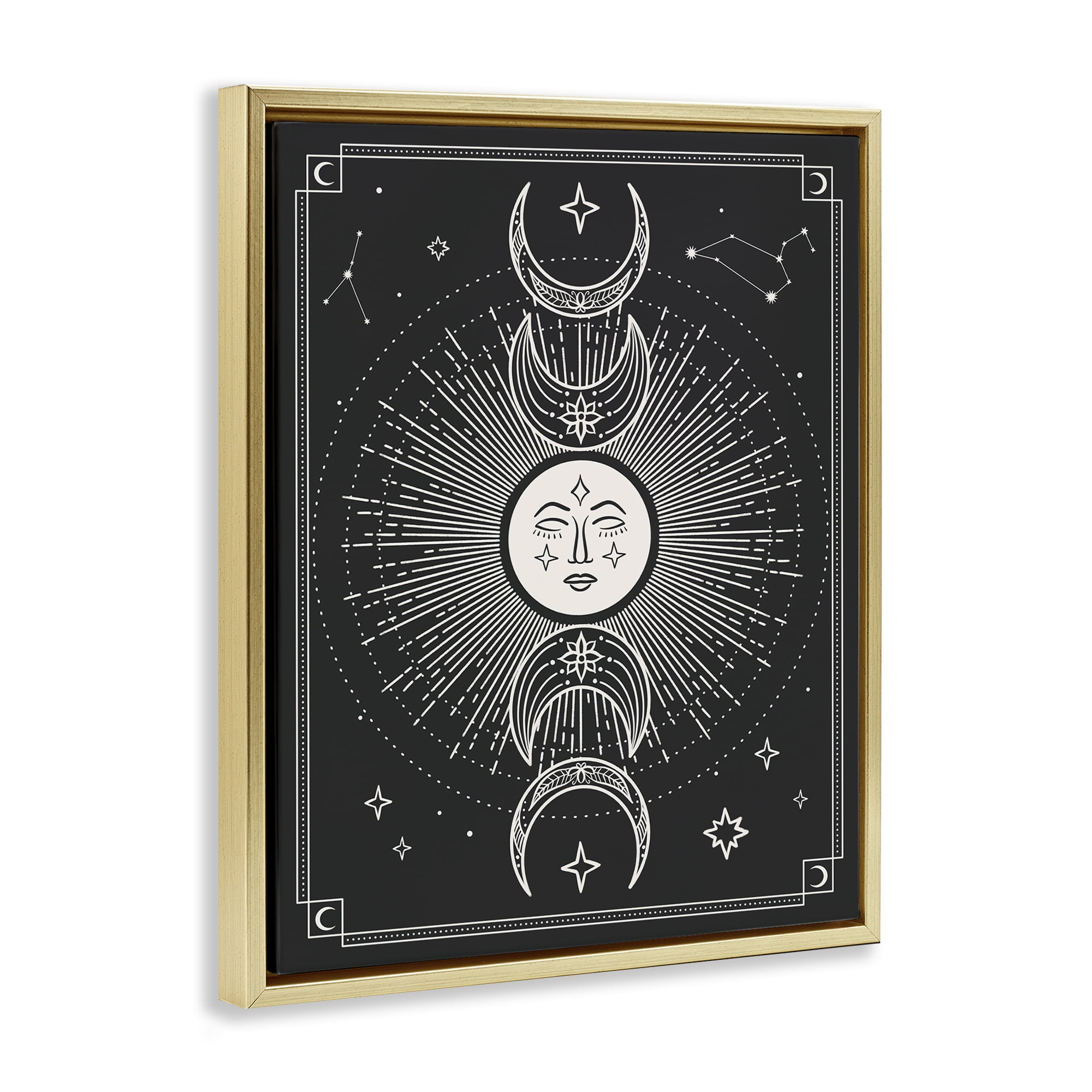 Stupell Industries Moon Cycle Pattern Astrology & Stars Painting Gold Floater Framed Canvas Art Print Wall Art, 17 x 21