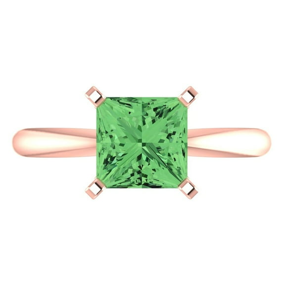Solitaire Engagement Ring for Women - 2ct Simulated Green Diamond in 14K Rose Gold Promise Ring