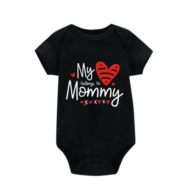 WERYOUNG Combinaison une-Pièce Filles Garçons Été Décontractée Lettres Cœur d'Amour Imprimé Col Rond Manches Courtes Justaucorps Bébé Adorable Tenue Quotidienne Justaucorps,Noir,18-24 Mois