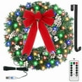 thumbnail image 2 of 24 Inch Pre-Decorated Christmas Wreath with Color Changing LED Lights and Hanger, White Pine Cones & Berries, Includes Timer and Hanger, 2 of 8