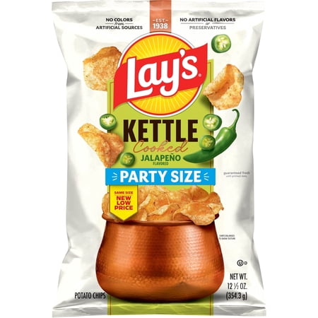 Lay’s Jalapeno Kettle Cooked Potato Chips Party Size Bag, 12.5 oz