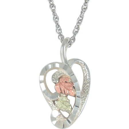 Abstract Heart Necklace - Black Hills Gold Sterling Silver 12kt Gold Leaf Accented Abstract Heart Pendant, 18