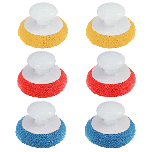 LOLA Plastic Mesh Scourers W/ Hand Saver Knob, Pots & Pans Cleaning Scrubber - 6 CT