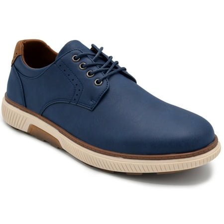 Aston Marc Men s Oxford Dress Shoes  Genuine Leather Lace-Up Formal Shoes for Office  Weddings & Business Wear - Navy  Size 8
