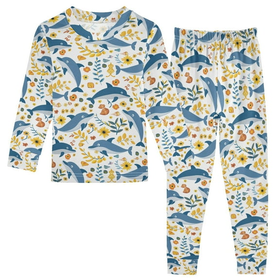 joogoo Dolphins Sunflowers 2 Piece Long Sleeve Tee and Pants Cotton Pajama Set 5Y