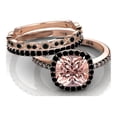 thumbnail image 2 of 2.50 Carat Morganite And Black Diamond Moissanite Halo Trio Ring Set 925 Sterling Silver With 18k Rose Gold Plating, 2 of 5