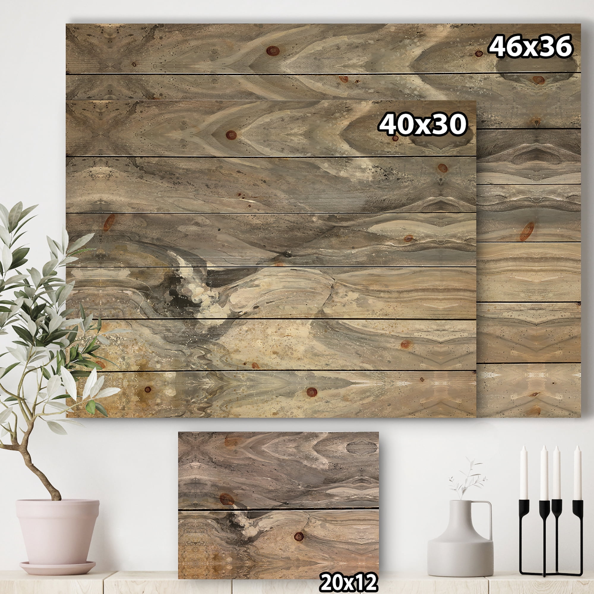 Designart 'Natural earth tone' Modern & Contemporary Print on Natural Pine Wood