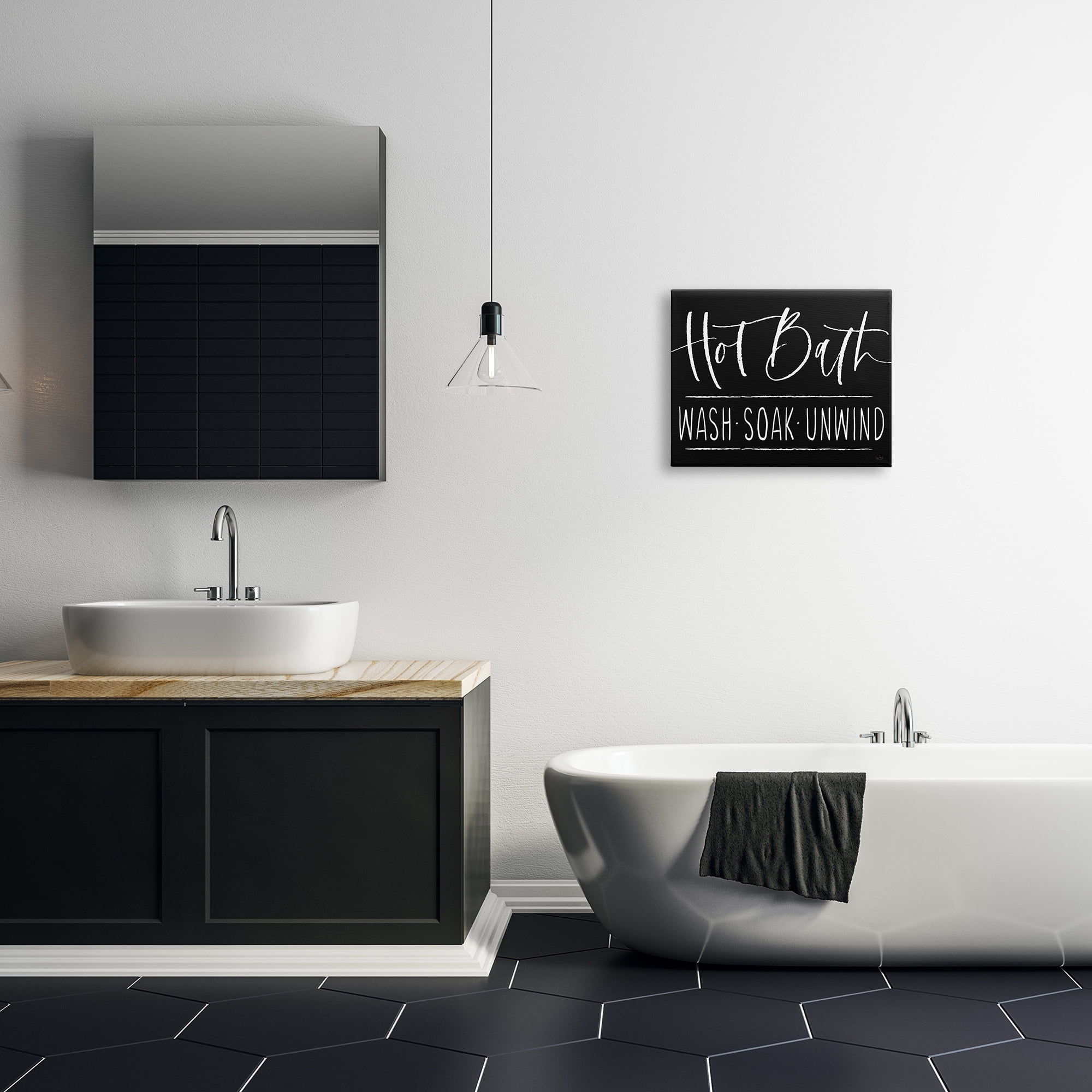 Stupell Industries Hot Bath Wash Soak Unwind Bathroom Typography Graphic Art Gallery Wrapped Canvas Print Wall Art, Design by Lux + Me Designs