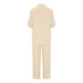 thumbnail image 6 of YUGYXL Women's 2 Piece Set Summer Linen Vacation Outfits Fashion Button Lapel Half Sleeve Shirts and Wide Leg Pants Casual Loungewear Outfits Today Khaki,L, 6 of 8