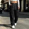thumbnail image 2 of Sweatpants Women Zaewscy Women's Casual Solid Color Drawstring Elastic Waist Sweatpants Cuffed Side Pockets Pants Black L, 2 of 7