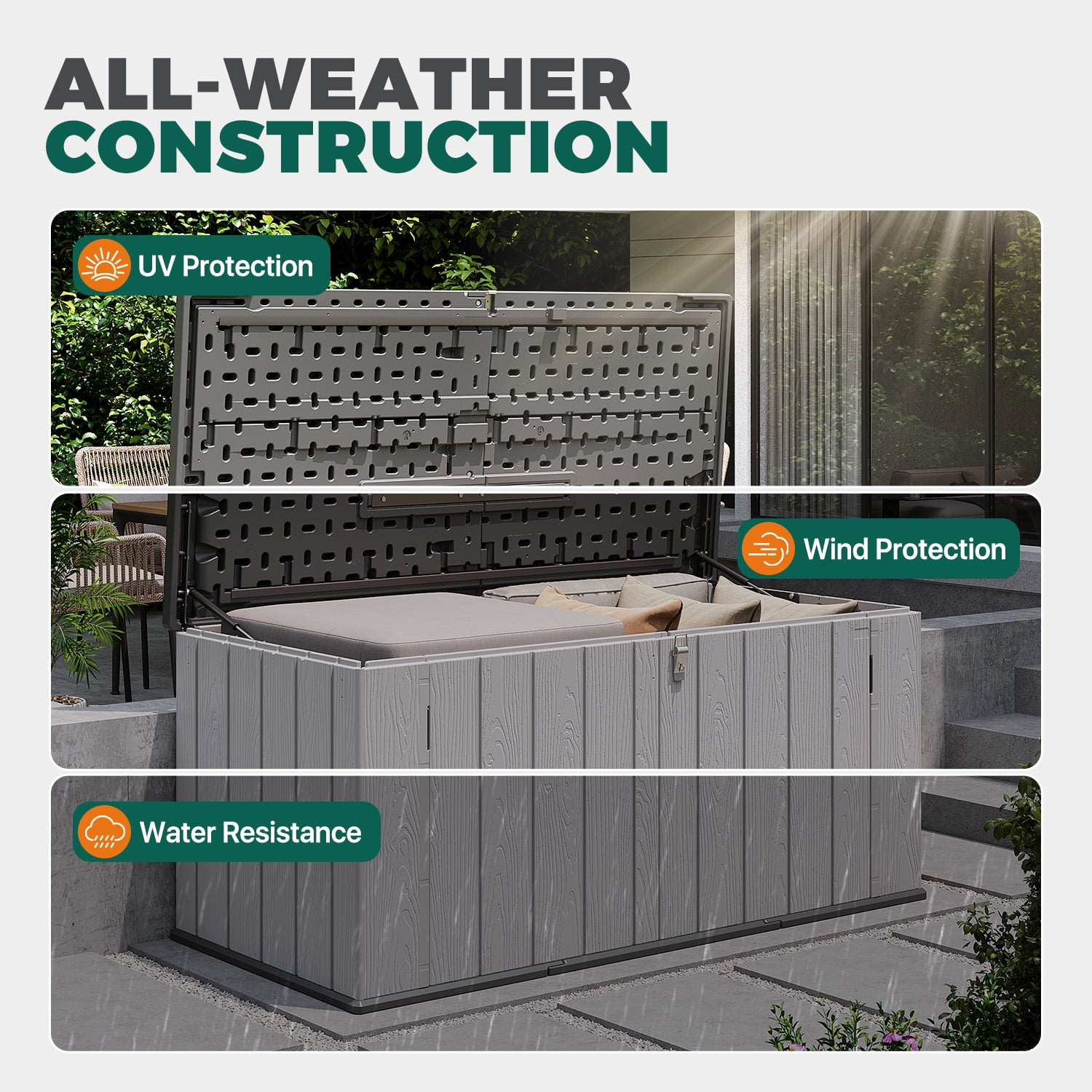 BaPiPro 16 Cu.ft/120Gal Large Outdoor Resin Storage Cabinet with Floor, Waterproof Resin Shed, All-Weather Lockable Large Deck Box for Outdoor, Patio, Backyard, 4.7'x2.2'x2.1'