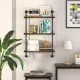 thumbnail image 3 of Industrial Pipe Shelving Wall Mounted 24 Inch, 3 Tier Bathroom Floating Shelves Bronze Metal, Wood Hanging Storage Bookshelf, Drak Coffee, 3 of 5
