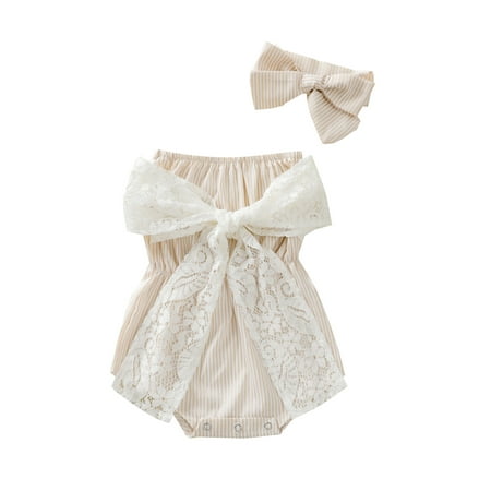 

TheFound Newborn Infant Baby Girl Romper Sleeveless Lace Bow Jumpsuit Striped Playsuit Summer Clothes
