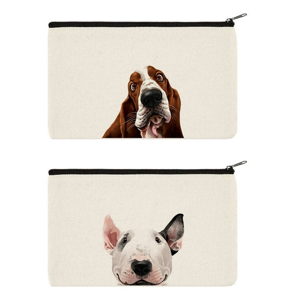 WIRESTER Set 2 of Canvas Cosmetic Bag, Makeup Bag, Cosmetic Pouch for Women - Basset Hound Bull Terrier Dogs