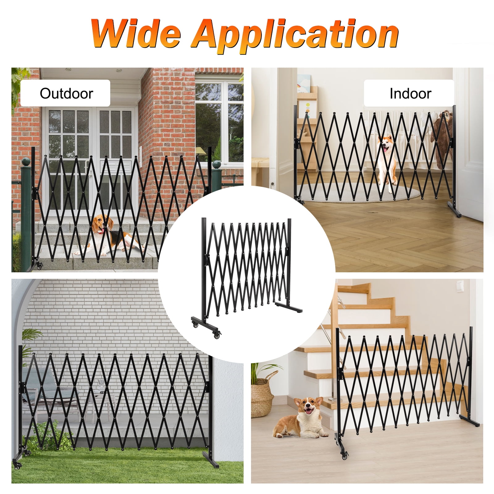 SMONTER Expandable Barricade Gate, 129" Metal Safety Barrier Gate with Casters, Accordion Garden Yard Fence Portable Dog Gates with Latch Indoor Outdoor