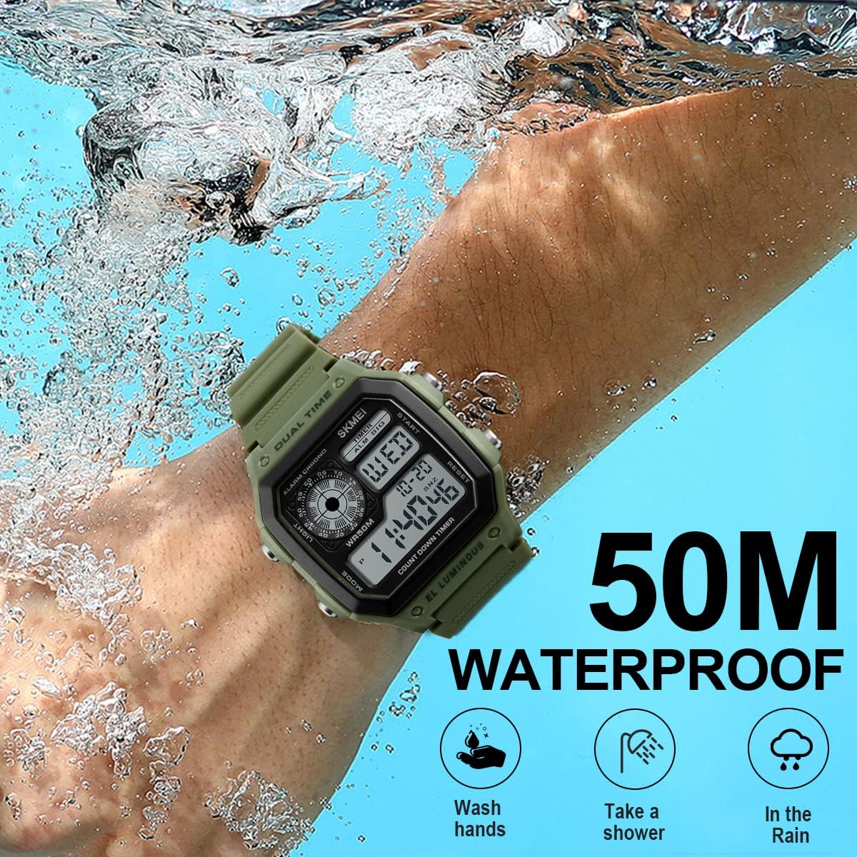 Wrist Watch for Men, Digital Sports Waterproof Watch with Dual Time Chronograph Countdown Alarm Backlight