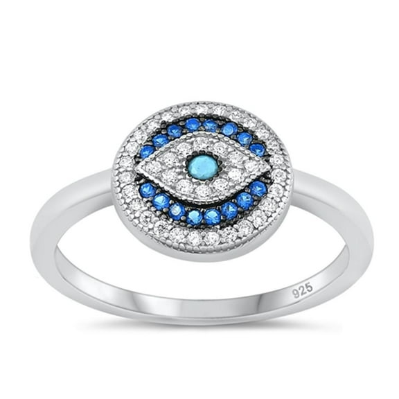 Multi-color Cubic Zirconia Evil Eye Ring .925 Sterling Silver Band Jewelry Female Male Size 10