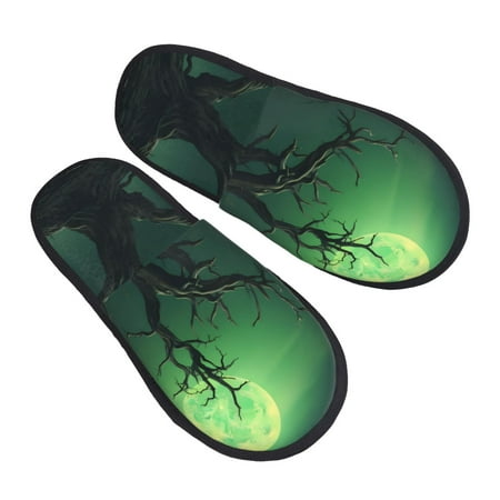 

Bingfone Green Night Sky Moon Branches House Slippers for Women Men with Soft Rubber Sole Slip On for Indoor/Outdoor-Large