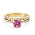 thumbnail image 2 of Gem Stone King 18K Yellow Gold Plated Silver Pink Moissanite and White Moissanite Wedding Engagement Band Bridal Set Ring for Women (1.29 Cttw, Gemstone, Available in Size 5, 6, 7, 8, 9), 2 of 5