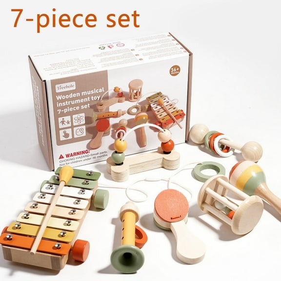 FVLOENG Kids Musical Instruments,Neutral Colors Wooden Percussion Toys Set Xylophone for Preschool Educational Toddlers Baby 3 Year Old Boys and Girls 3 learning activities Toys with Gift Box