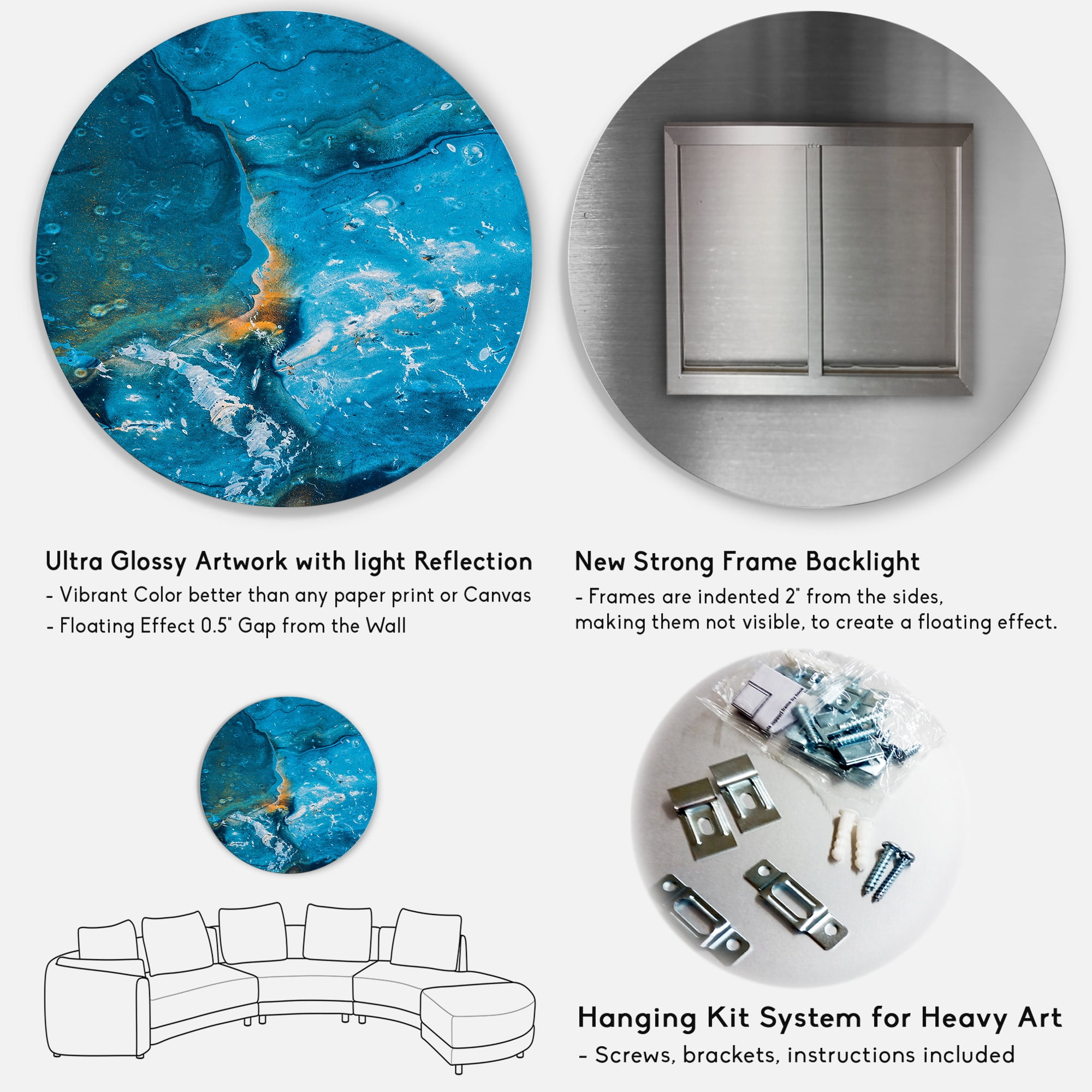 Designart 'Abstract Blue Marble Composition I' Modern Circle Metal Wall Art 36x36 - Disc of 36