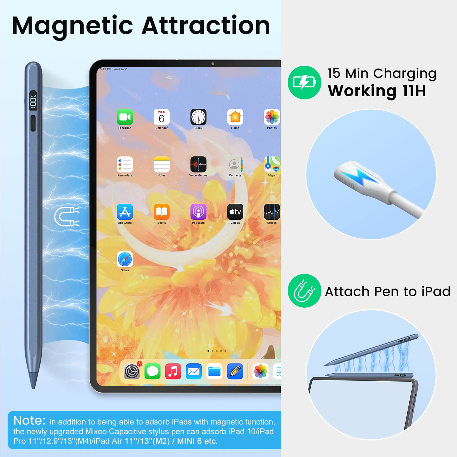 Stylus Pen for iPad 2018-2025, Apple iPad Pens 10th&9th Generation with LED Battery Display, Palm Rejection, Fast USB-C Charging, No Bluetooth, Compatible with iPad Pro Air Mini