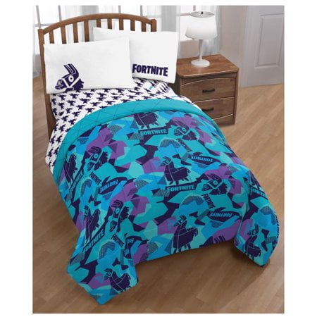 LICENSED FORTNITE Loot Llama Geometric Turq Purple Logo 5 PIECE Bed IN Bag Set 
