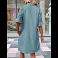 thumbnail image 3 of Vestido Camisero Informal para Mujer, con Mangas con Volantes, Botones, Corte Recto, de Verano, con Bolsillos, Gris, Azul, Talla S, 3 of 4