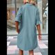 thumbnail image 3 of Vestido Camisero Informal para Mujer, con Mangas con Volantes, Botones, Corte Recto, de Verano, con Bolsillos, Gris, Azul, Talla S, 3 of 4