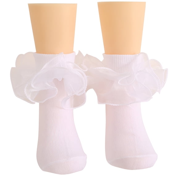 TELOLY Girls Double Lace Socks Turn Cuff with Big Ruffle Frilly Dress Socks Ankle Socks for Infant Toddler Kids Women 1 Pair