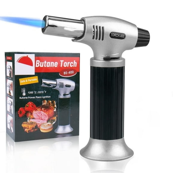 Culinary Blow Torch,Cooking Torch Lighter,Butane Refillable,Flame Adjustable (MAX 2500°F) with Safety Lock for Cooking,BBQ,Baking,Brulee,Creme,DIY Soldering & more (Aluminum alloy)