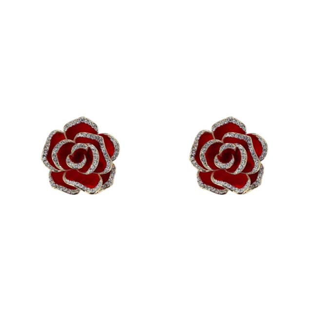 Jumpingount Broche con forma de Camelia de hierro para mujer, estilo Simple, elegante, galvanizado, sin decoloración, fiesta, banquete, Rojo 2piezas