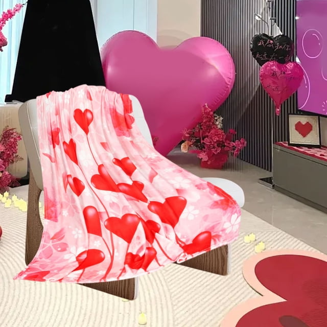 Valentine's Day Heart Pattern Flannel Blanket Soft And Light And Easy To Wash Romantic And Warm Ideal For Sofa Beds