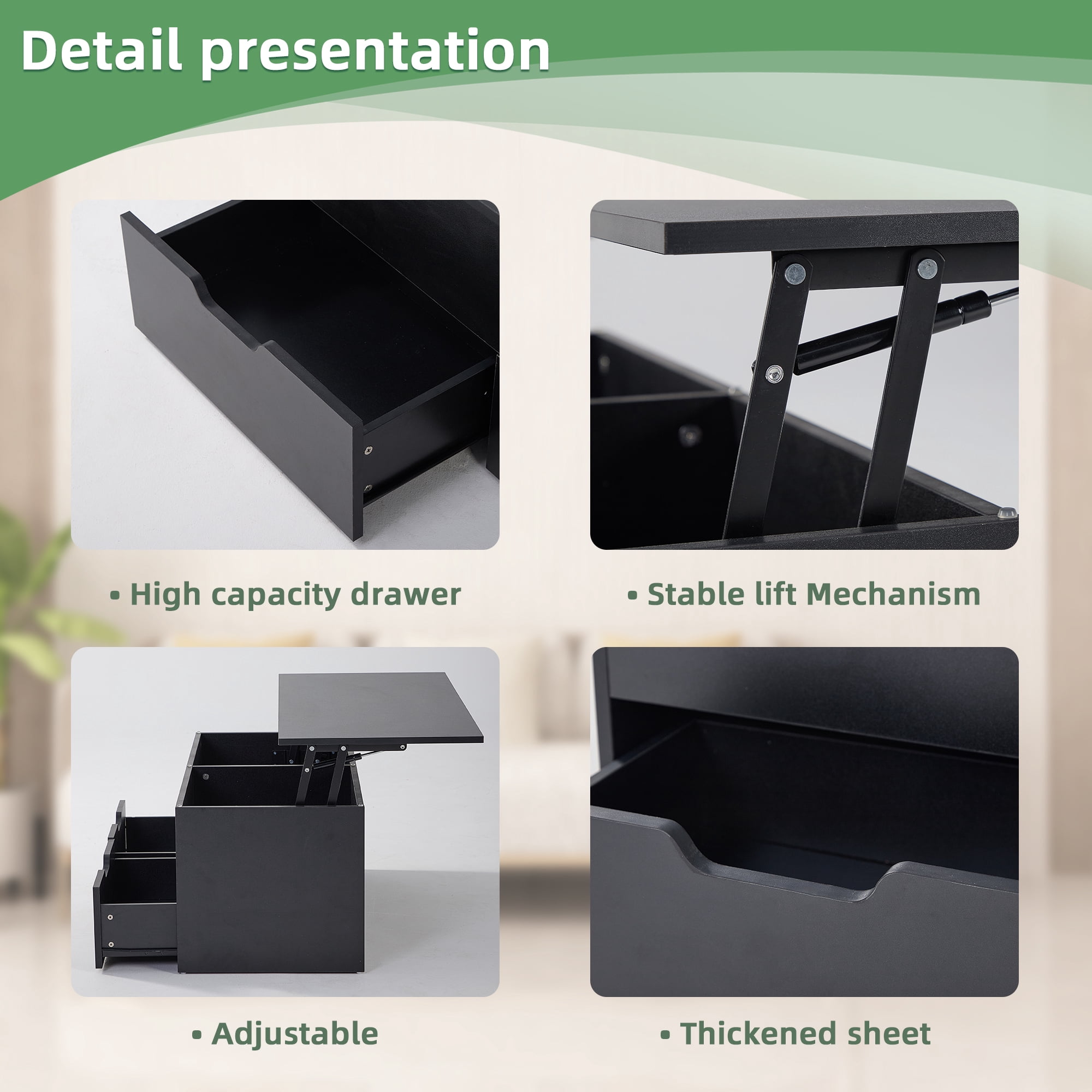 3-Tier Adjustable Lift-Top Coffee Table ，Sofa Table For Living Room , Hidden Compartment, 2 Drawers, 15.75" - 20.3" Height Range