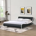 thumbnail image 2 of Faux Leather Low Profile Queen Size Upholstered Platform Bed Frame with Curved Headboard, Wave-Like Design, Strong Wood Slat Support, No Box Spring Needed, Easy Assembly, Black, 2 of 11