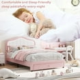 thumbnail image 5 of FULL Upholstered LED Bed Frame with Storage Drawers, Cute Boys Bed with Adjustable Lotus Headboard, Faux Leather Platform Bed Frame, Wooden Slats Support, No Box Spring Needed, Pink/White, 5 of 10