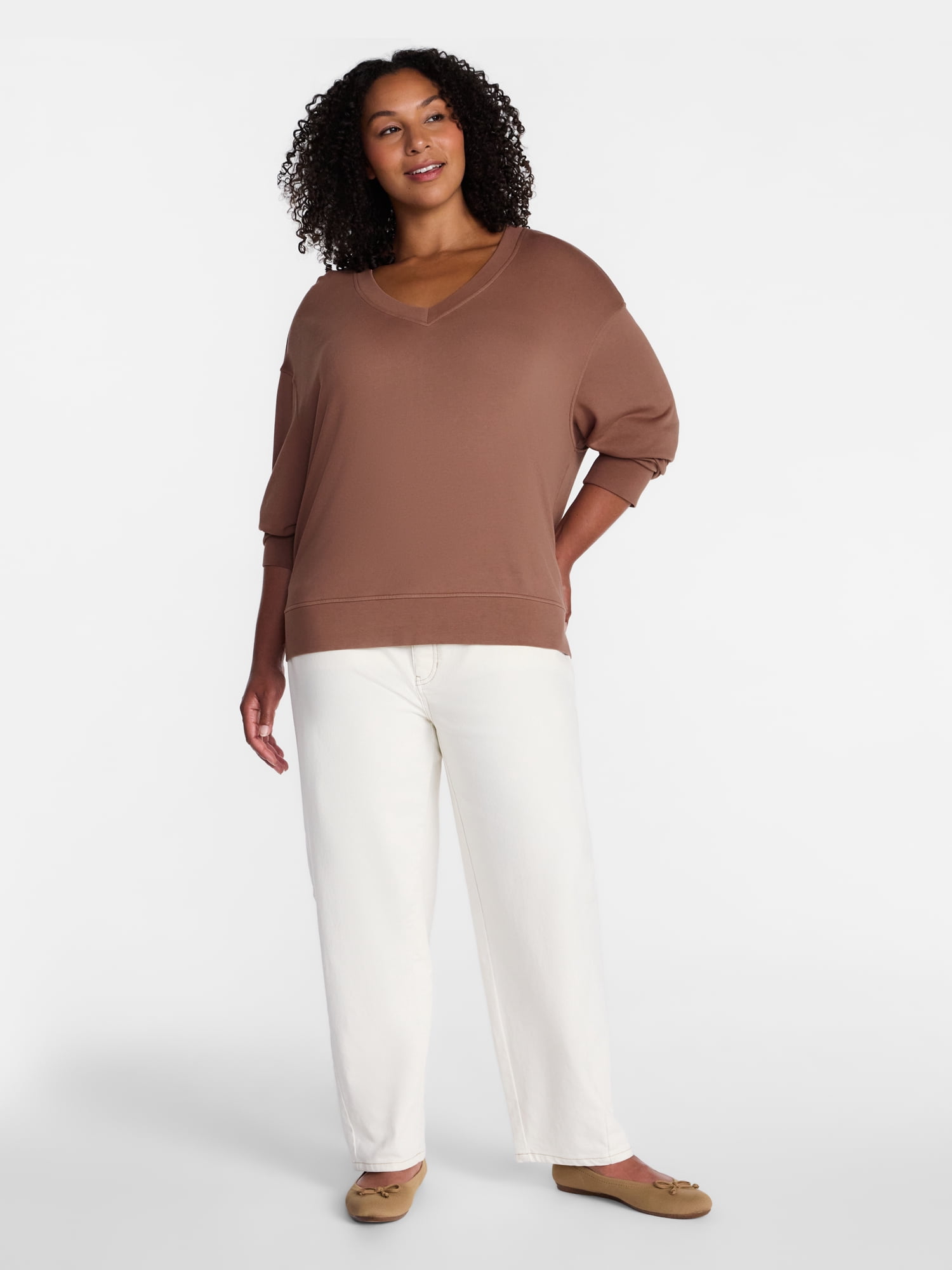 Terra & Sky Women's Plus V Neck Sweatshirt, Sizes 0X-5X
